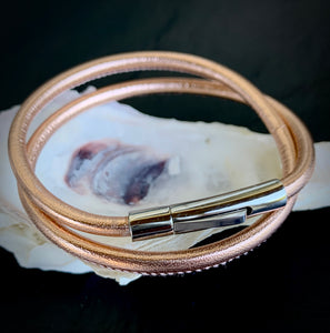 Metallic Rose Pink Leather Choker/Double Wrap Bracelet