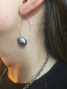 Grey Pearl Earrings - Coin Shape