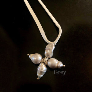 The Pearl Jam - Pearl Cross and Suede Adjustable Necklace