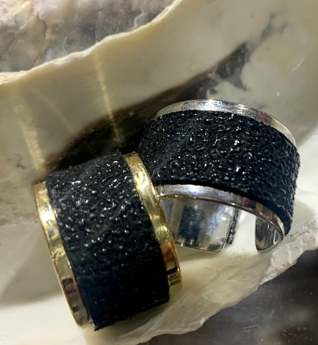 Black Textured Adjustable Ring